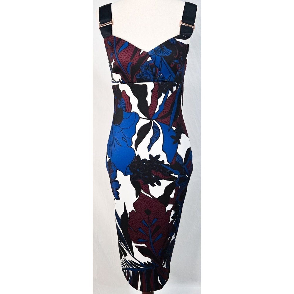 Ted Baker Randela Sheath Dress Sleeveless Bodycon Floral Blue White Back Formal
